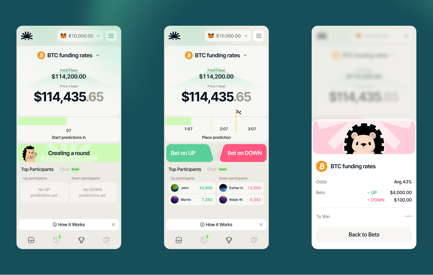 Hedgehog mobile product screens